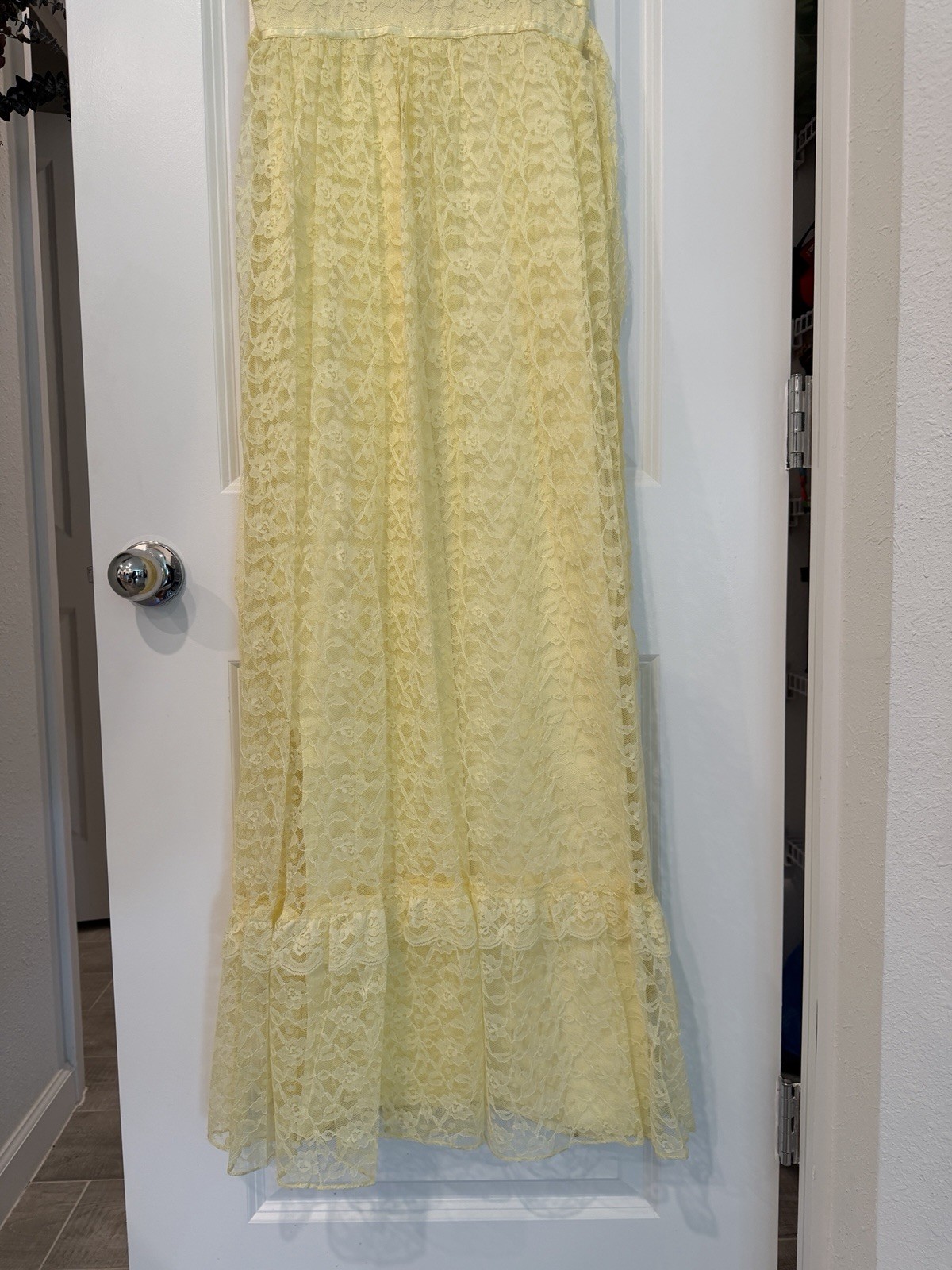 Women’s Vtg Yellow Maxi Dress Lace 2 Piece Set Size XS 70’s Prairie Croquette