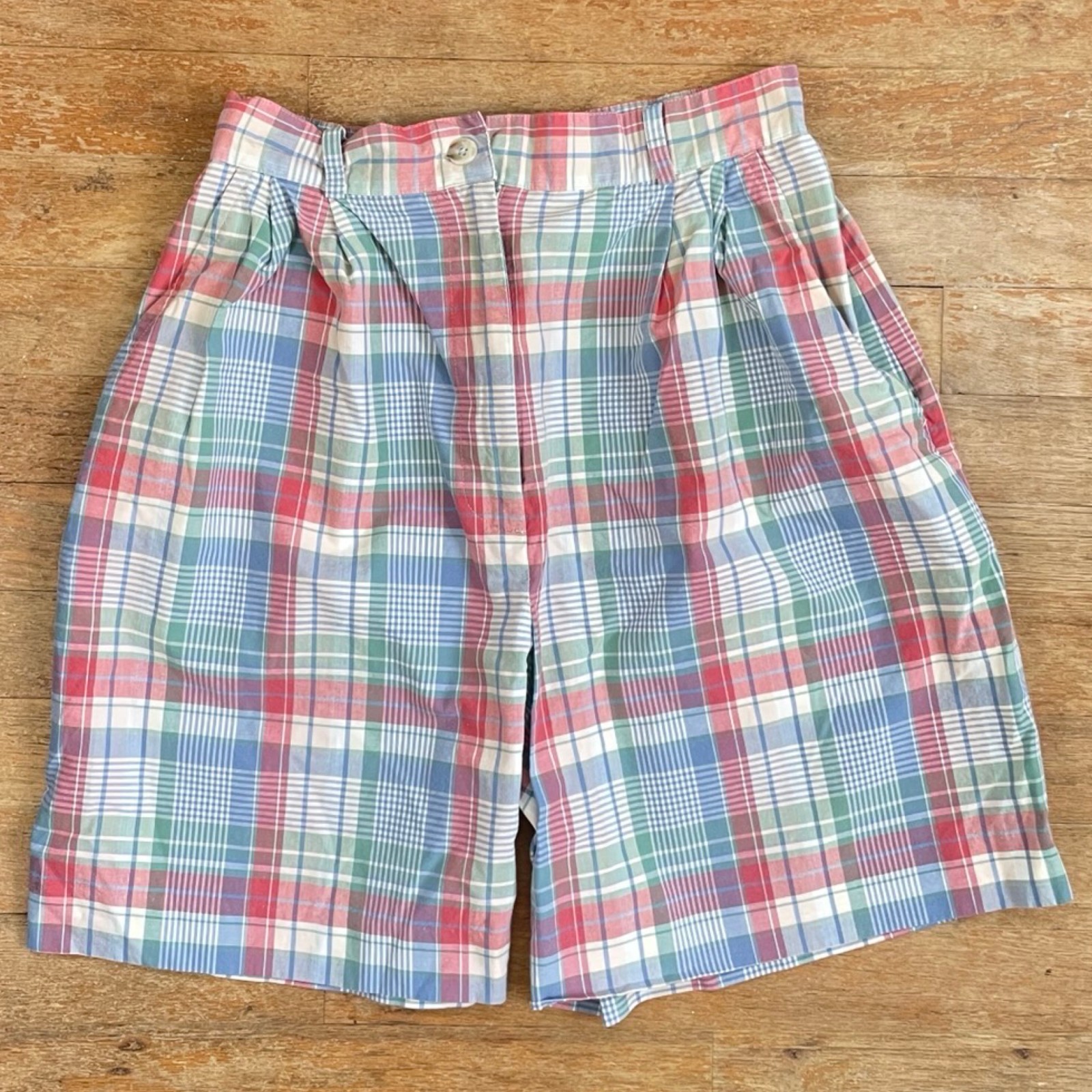 Vintage High Waist Colorful Plaid Short Size XS 25-26″ Waist 90s Talbots Cotton