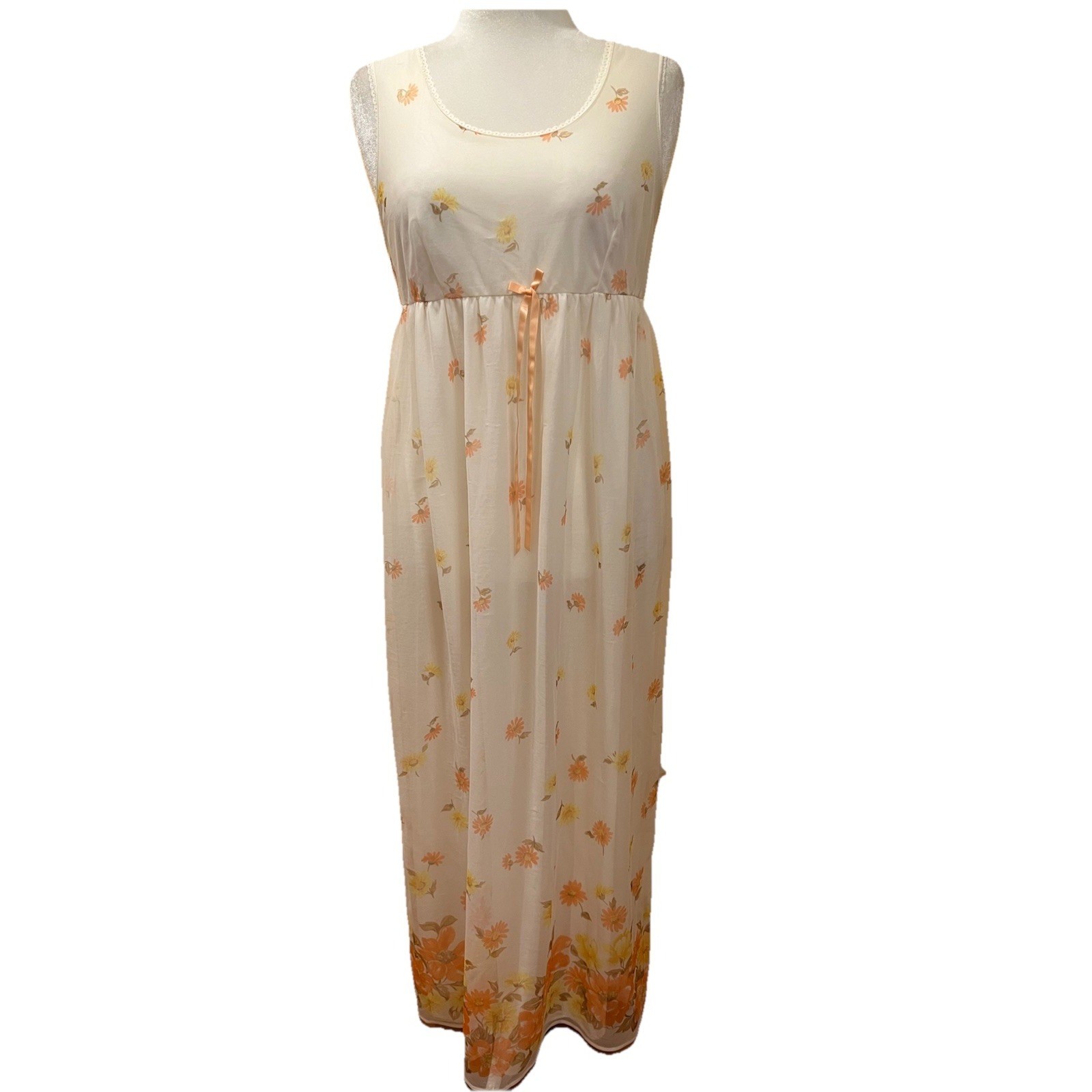St Michael Vtg Women’s Cottage Floral Nightgown Chiffon Maxi 70s Milkmaid Small