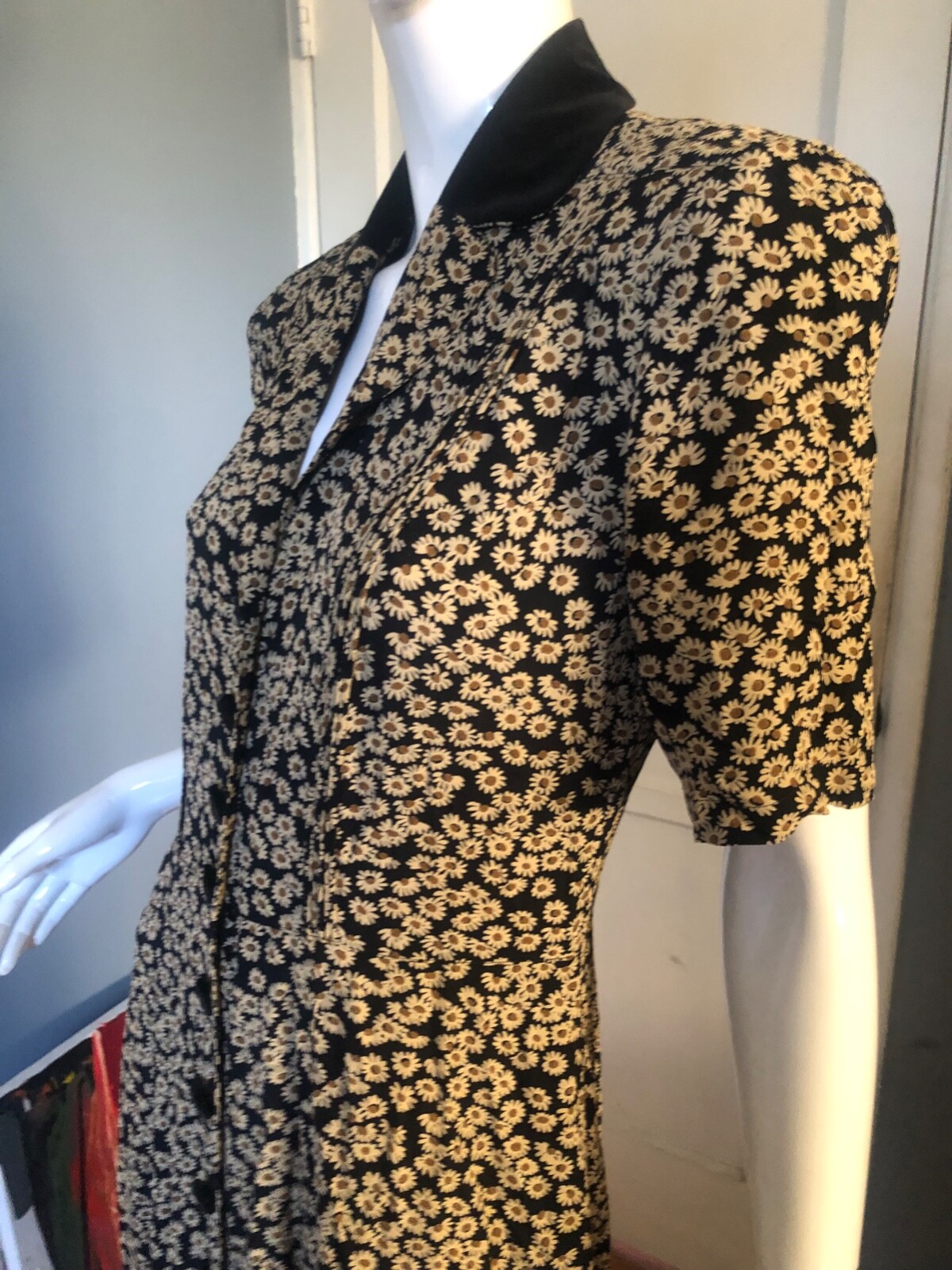 Vtg 90s 30s KAREN ALEXANDER Dress 4 S M Midi Rayon Mini DAISY FLORAL Cottagecore