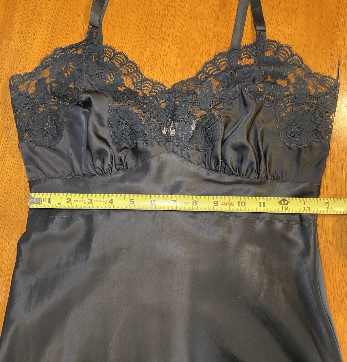1950’s Black Colony Club Rayon Satin Slip Sexy Vintage Lingerie Lace Mid Length