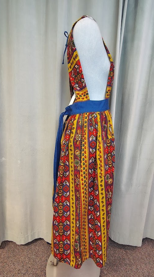 VTG Floral Paisley Bohemian Bib Apron Maxi Dress Design House Japan 60s/70s