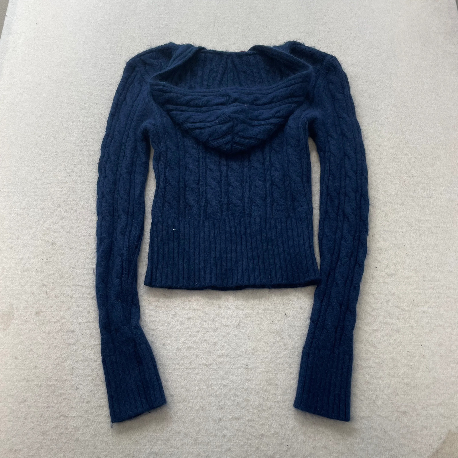 Vintage Abercrombie & Fitch Women’s Navy Cable Knit Hoodie Sweater Pullover – L