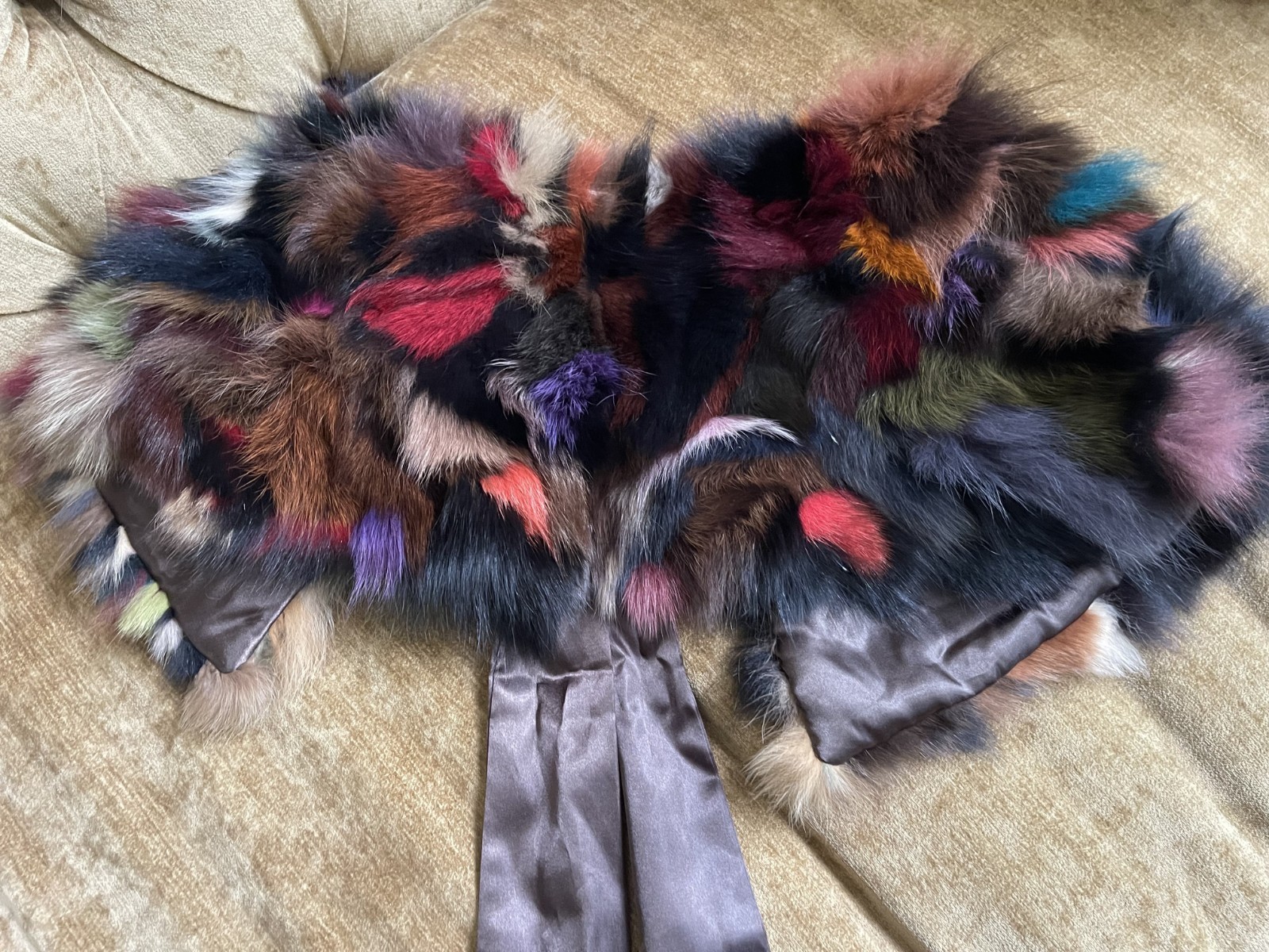 RABBIT FUR CAPELET SHAWL PASHMINA CAPE COLLAR WRAP SHOULDER SCARF OSFA MULTI VTG