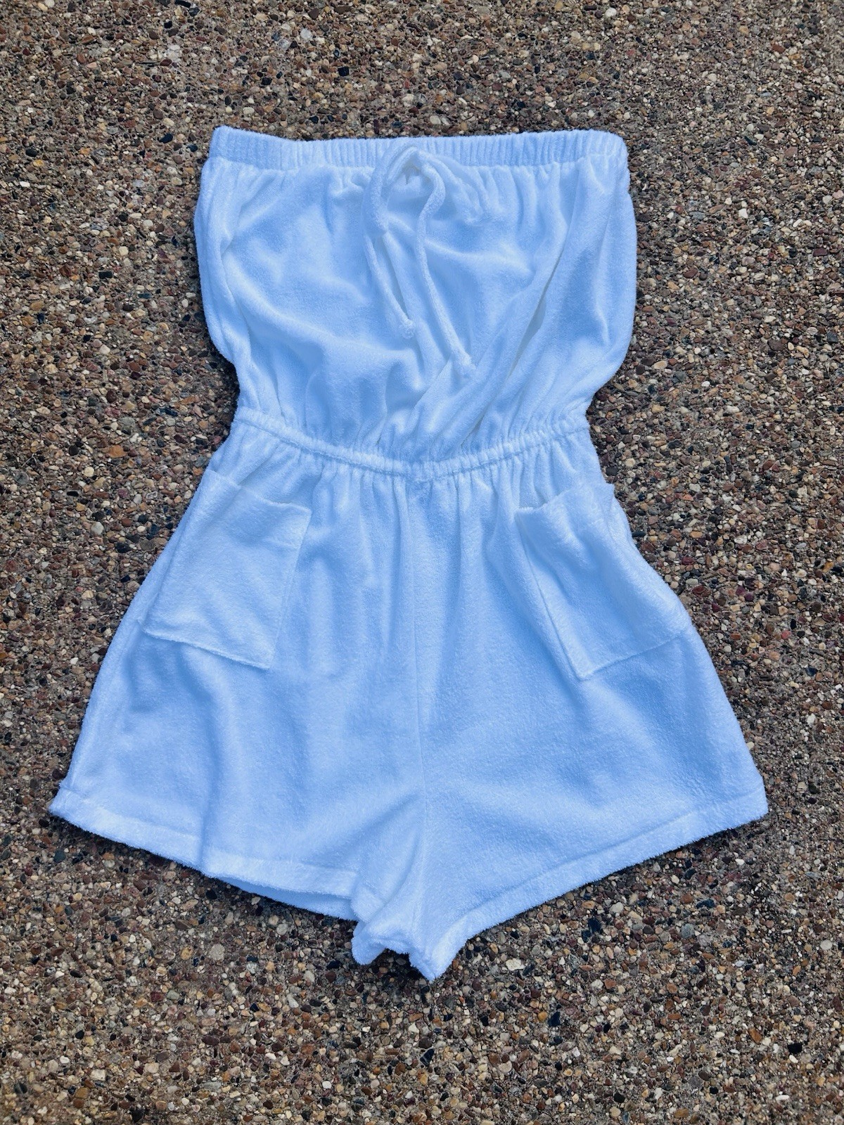VTG 70s White Terry Short Romper CoverUp Strapless Halter Beth Michaels Medium