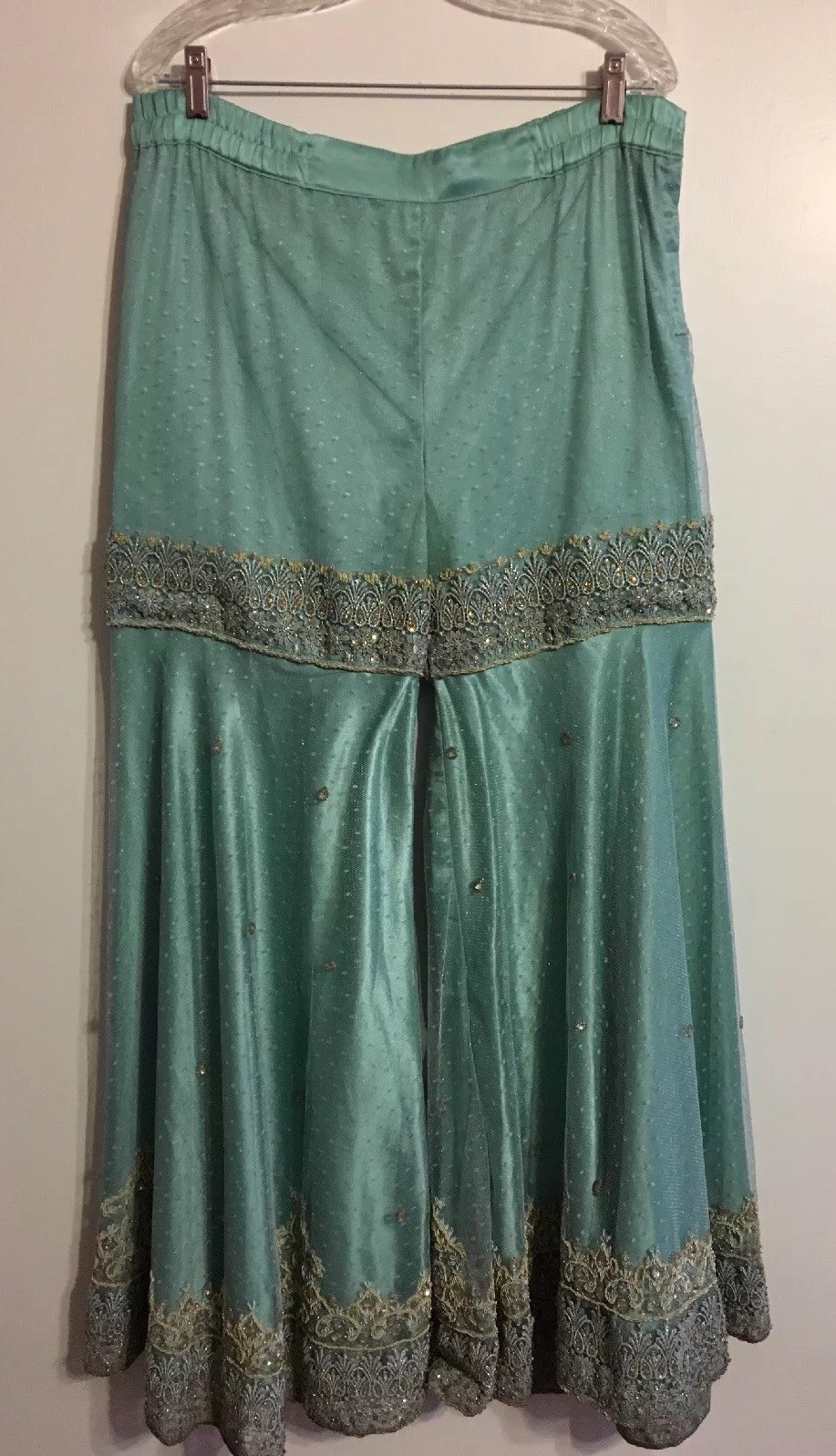 Beaded FlareD Pants Light Blue With Gold & Silver Applique Beads Vintage