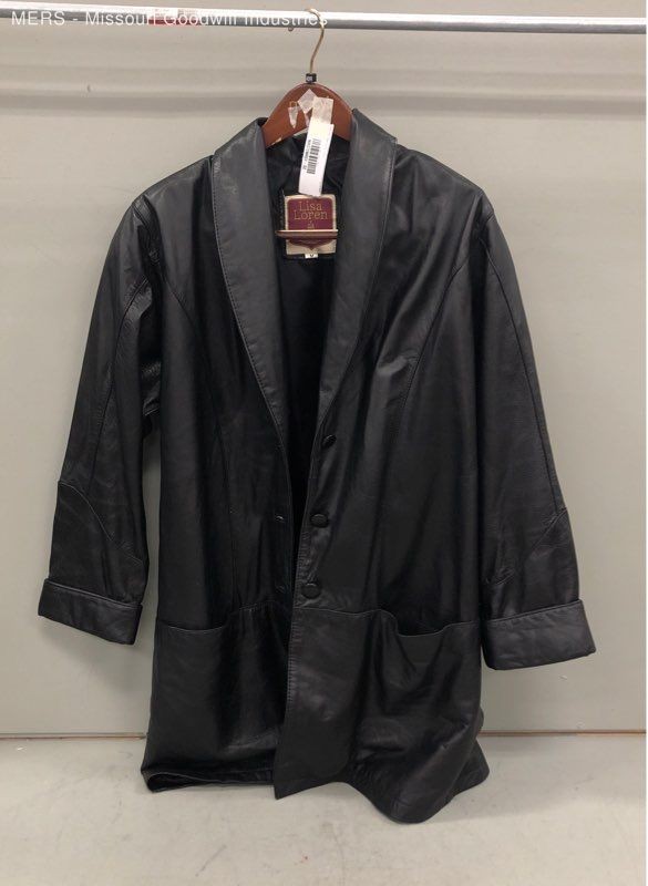 Vintage 90s Lisa Loren Women’s Black Genuine Leather Long Trench Coat Sz M