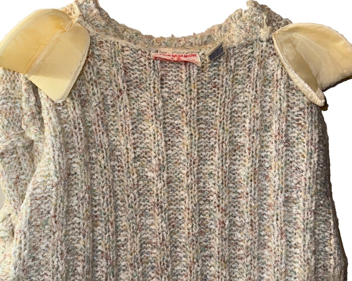 Vtg Fisherman Sweater The Red Wear House Shoulder Pads Pastel Women’s Sz L Warm