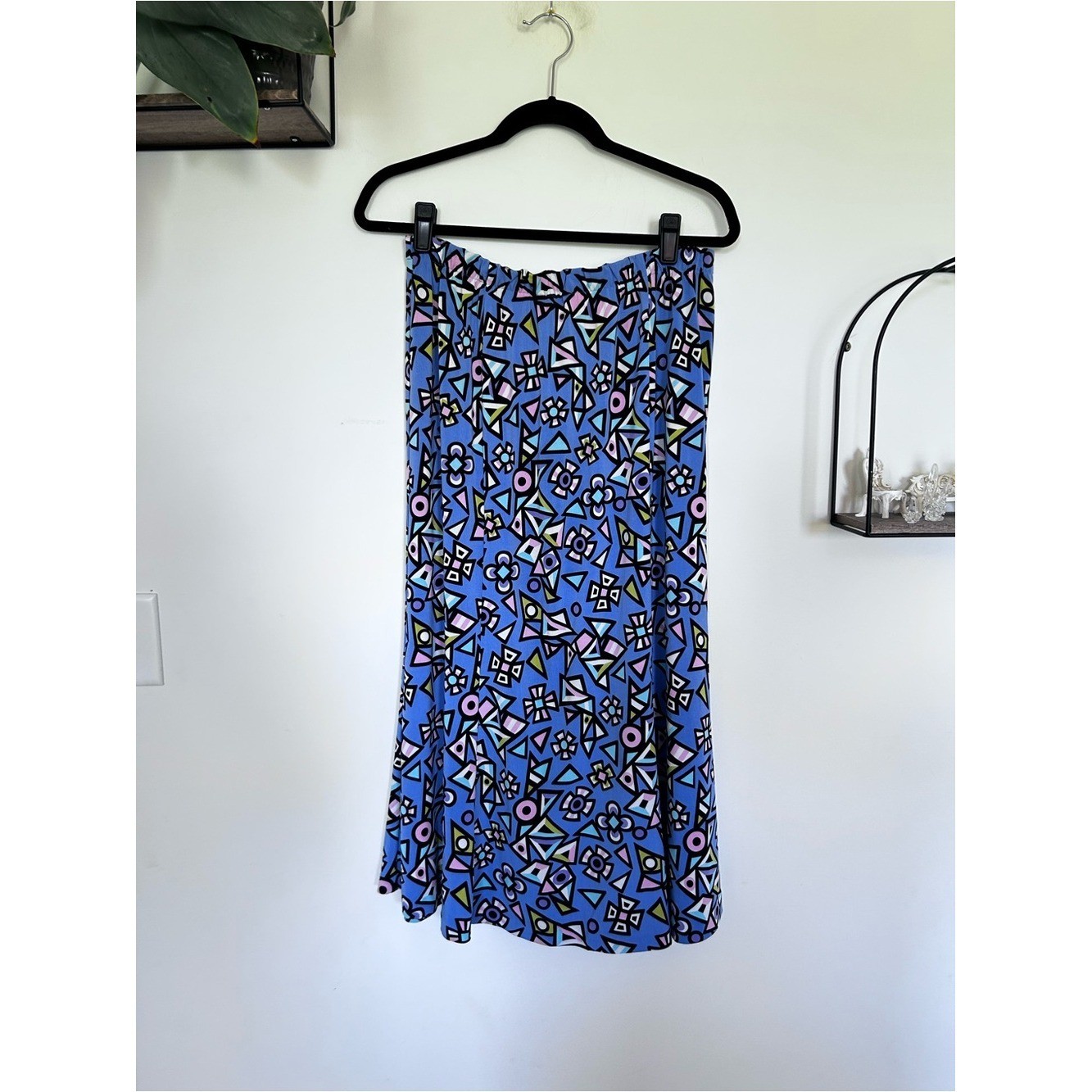 Bob Mackie Blue Geometric Print Maxi Skirt Size Large