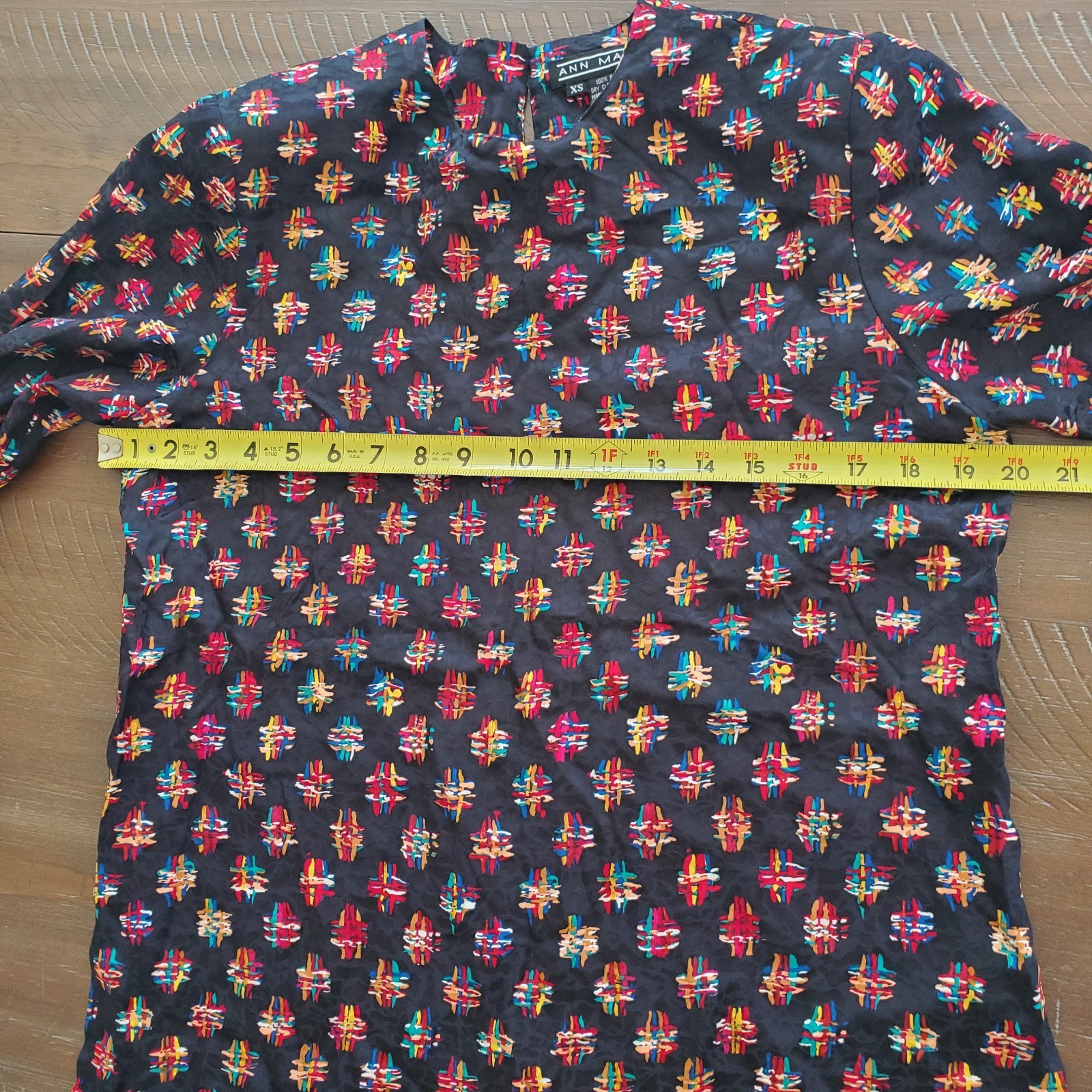 NEW Vintage 80’s Ann May 100% Silk Abstract Geo Art deco Retro Blouse Top XS