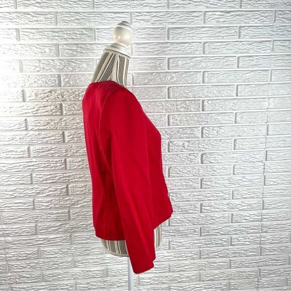 Vtg Leslie Fay Red Cropped Jacket Black Square Trim Shoulder Pads Sz 8 Petite