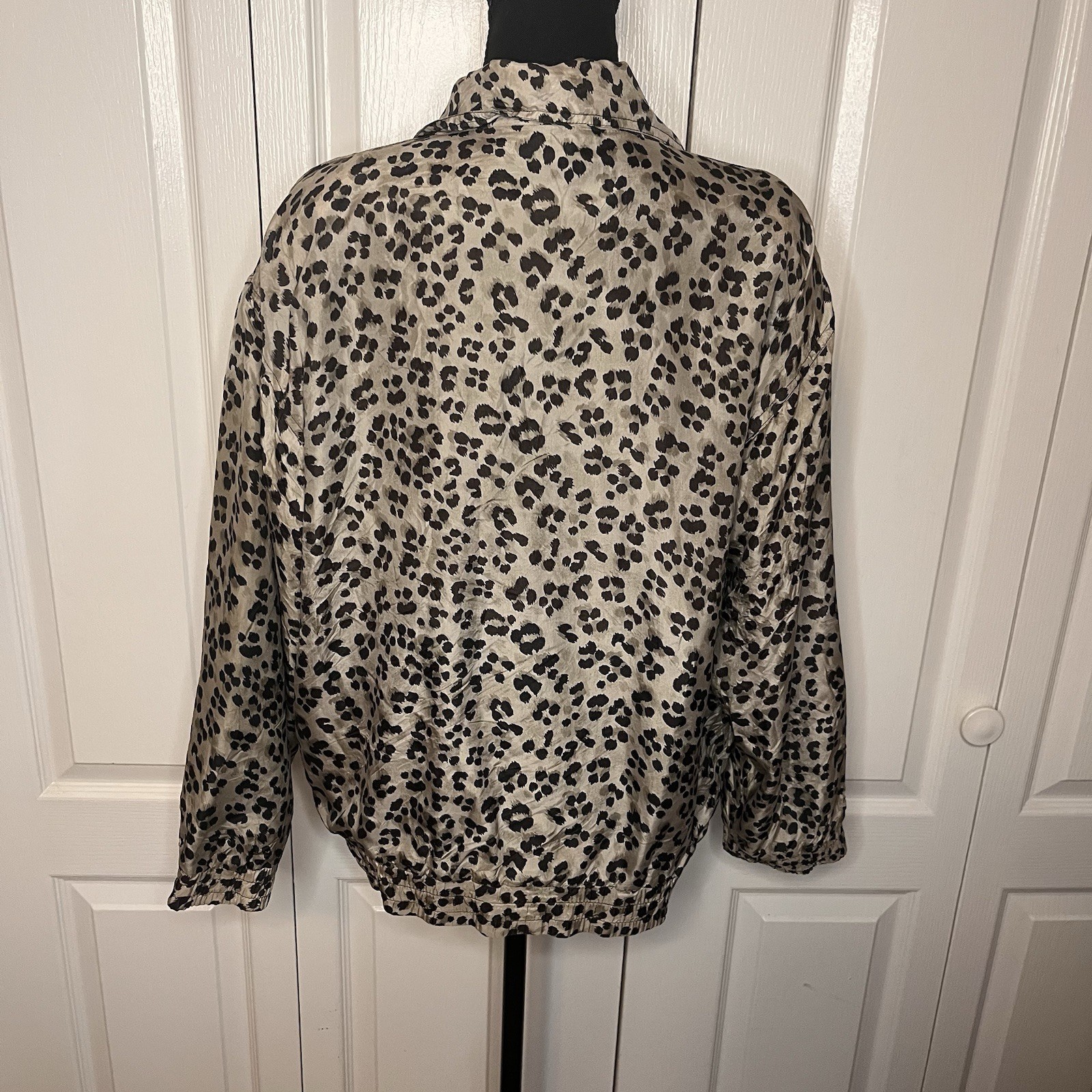 Vintage Fuda International 100% Silk Leopard Jacket 80s/90s Revival Sz S Zip
