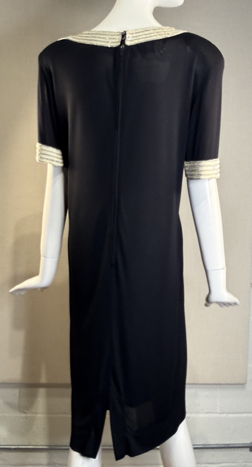 JEAN MUIR * DEEP NAVY Slinky Rayon Knit Cocktail Dress UK 14 US12 , VTG 1980s