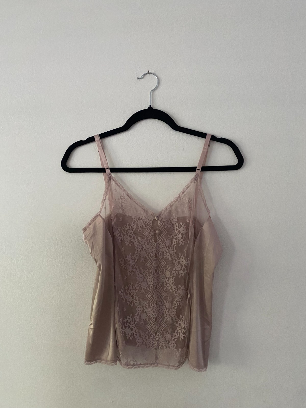 Vintage 1980s Vanity Fair Sheer Lace Cami Taupe Tan Boho Medium