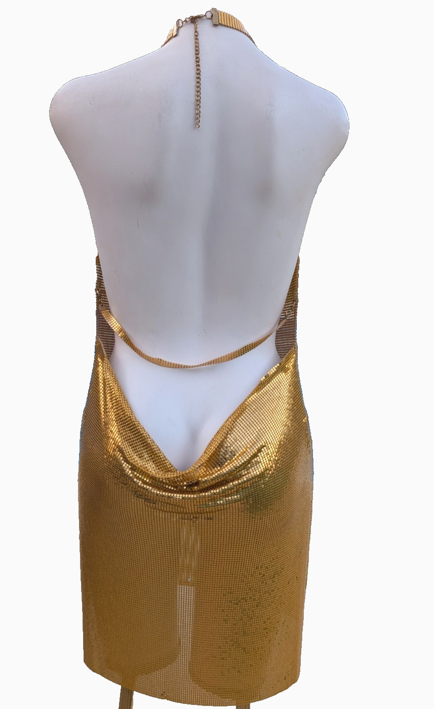 Authentic Vintage Studio 54 Dress Liquid Gold Seamless Mesh Chainmail Metal