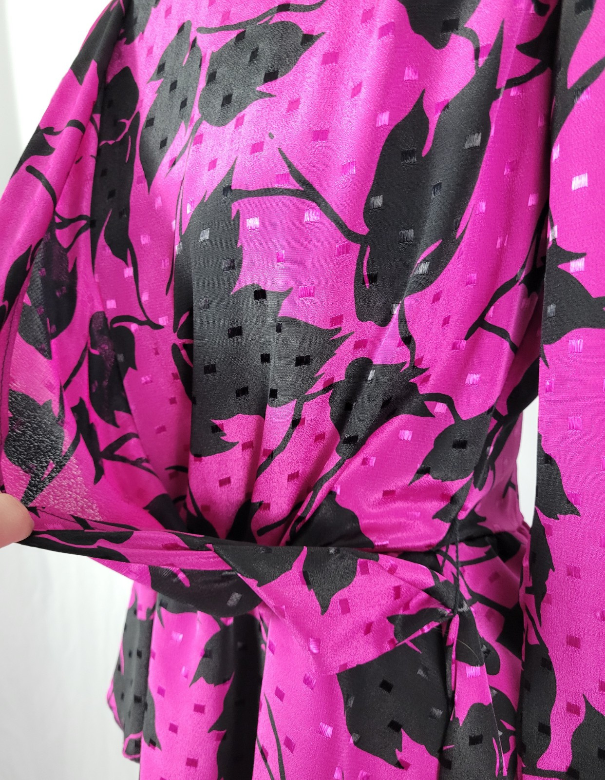 Vintage Jody of CA Pink & Black Faux Wrap Dress w Peplum & Tie Back Size 3/4