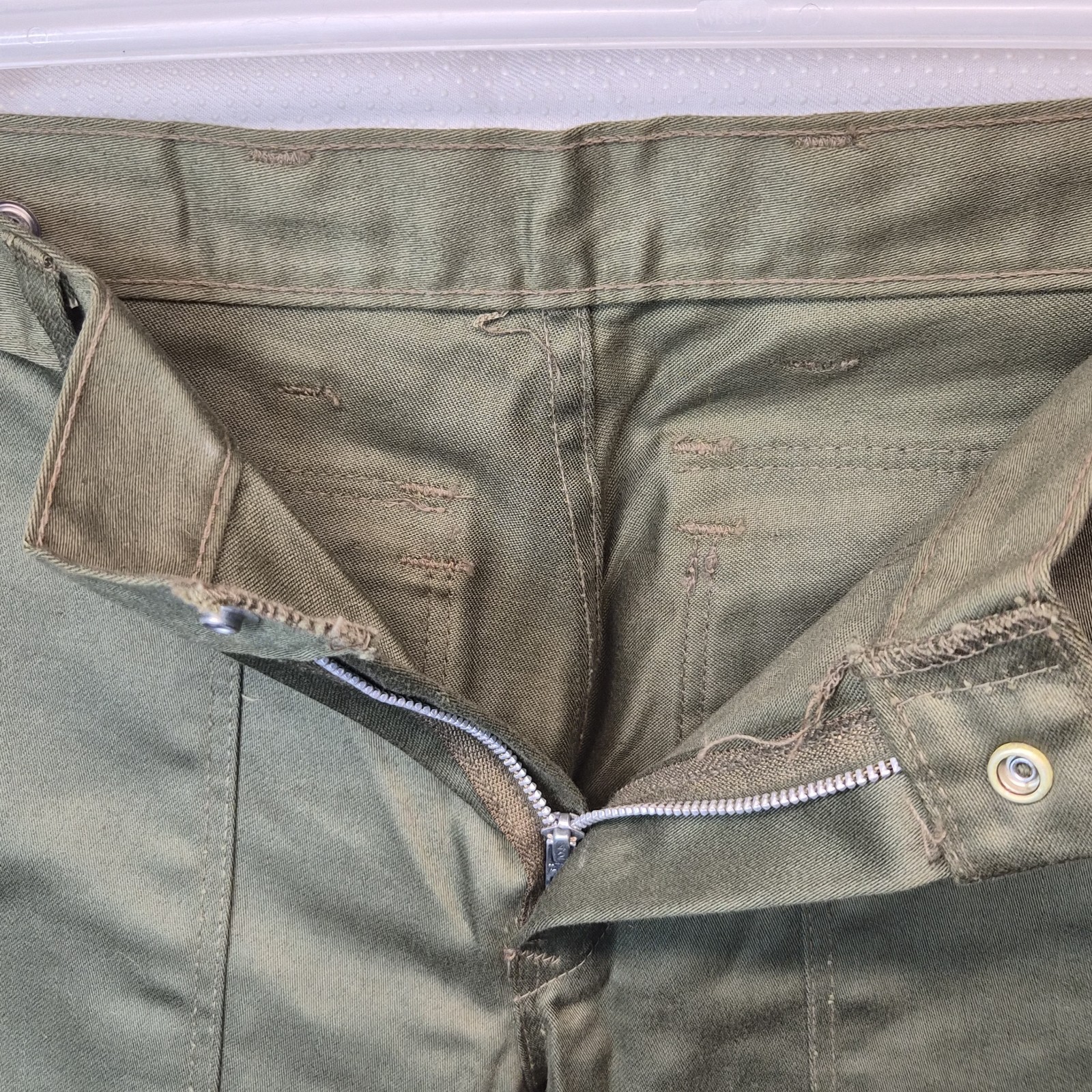 Vintage 60s 70s Cheap Jeans Army Camo Green Flared Khaki Pants 32×28 Military