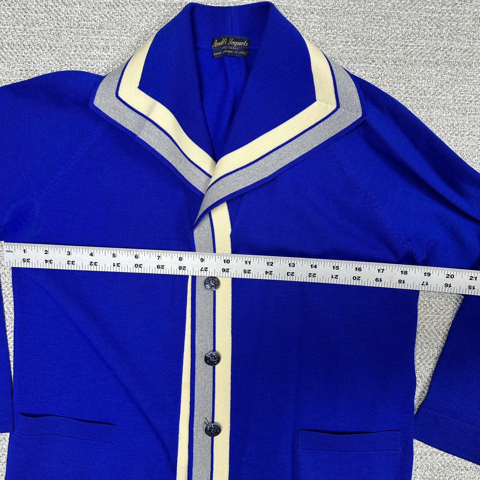 50s Amalfi Imports 3 Pc Italian Wool Knit Womens Suit Blue Pencil Skirt Sz L 12