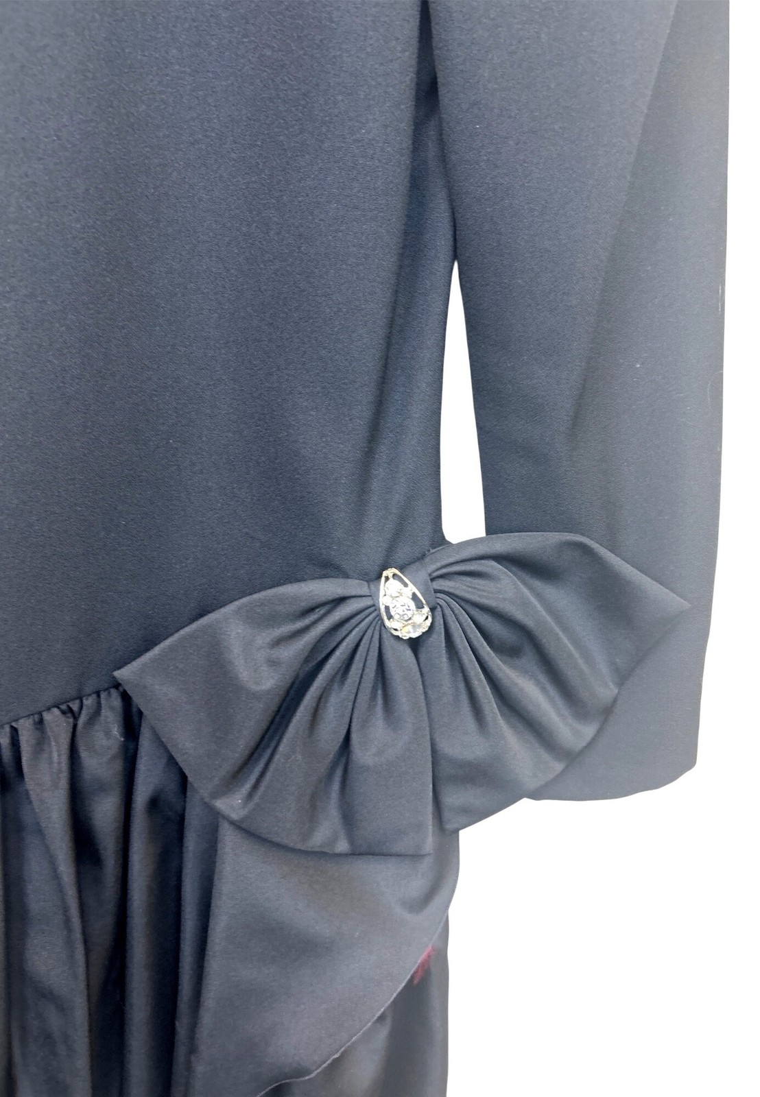 Vintage Huey Waltzer for Darcy Cocktail Dress Sz M Black Ruffles Bow Retro 80s