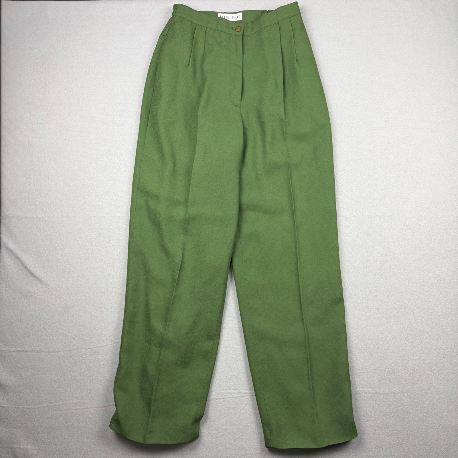 Vintage Karen Stuart Women 10 Green Pleated High Waisted Wide Leg Trousers Pants