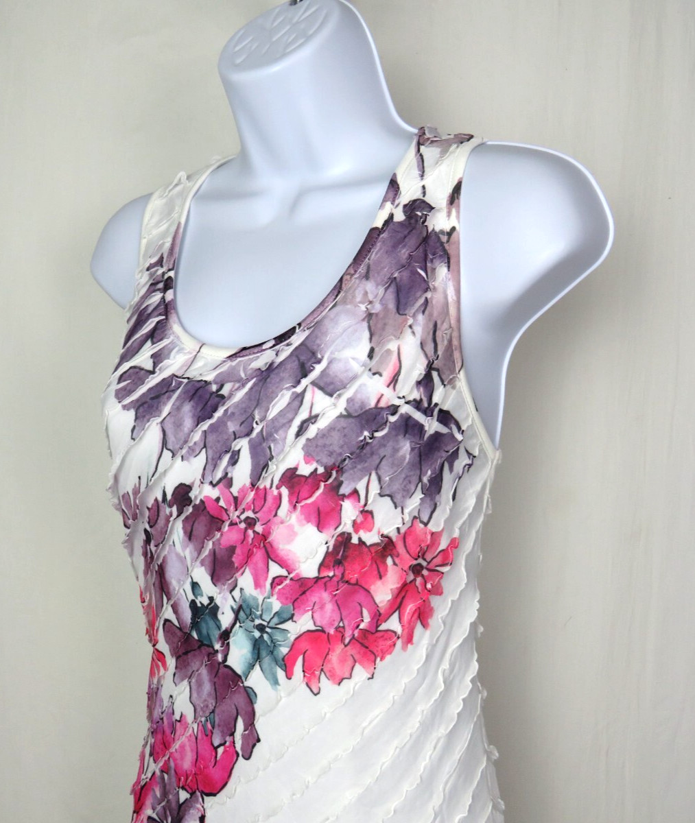 VTG 1980s 90s FLORAL DRESS CHRISTOPHER & BANKS SIZE SMALL RUFFLES POLY SPANDEX