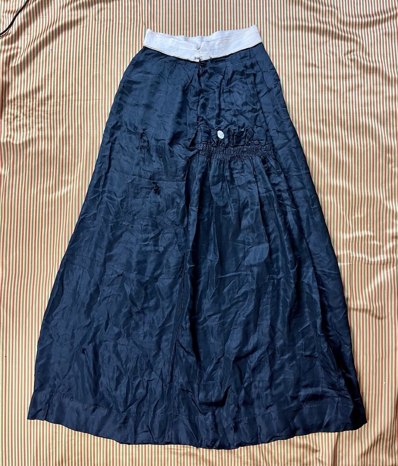 Antique Edwardian Silk Skirt Black High Waist Snap Closure As Is Fair