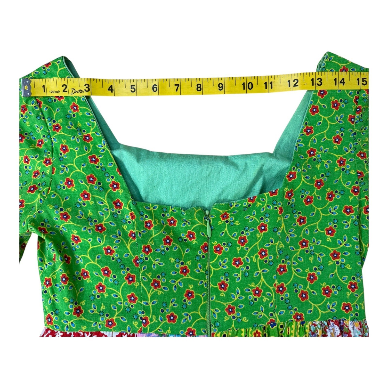 Vtg Mountain Artisans Patchwork Maxi Hippie Dress Floral Boho Green Pink Size 8
