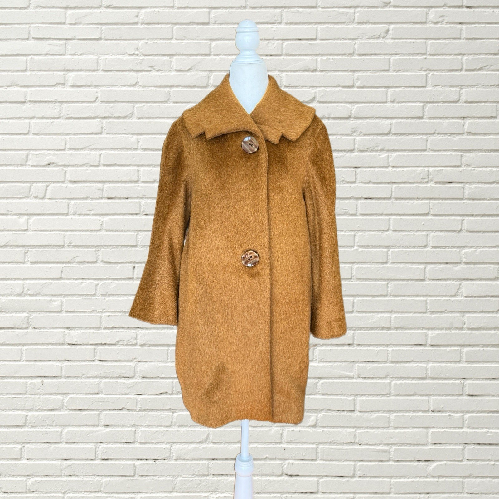 Vintage 50s 60s Mohair Coat – Golden Brown Large Button Furry Overcoat