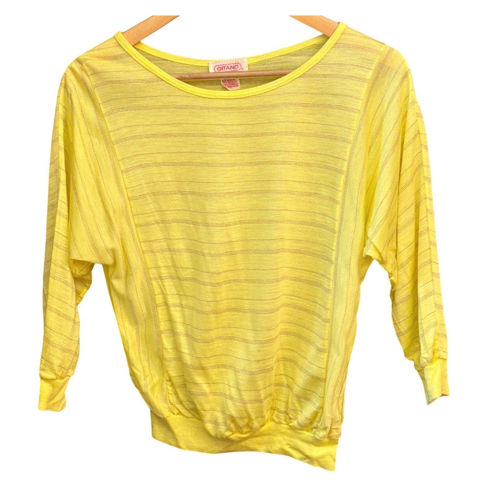 Vintage Gitano Top 80s Disco Glam Metallic Sparkle Yellow Stripe Indie Sleaze