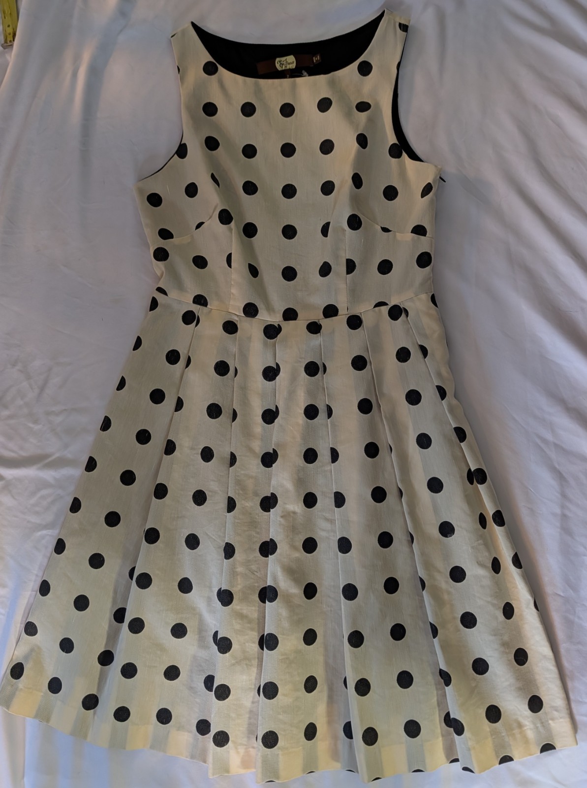 Anthropologie Eva Franco Dress Sz 2 Polka Dot VTG Lined A Line Pleats Red Bow