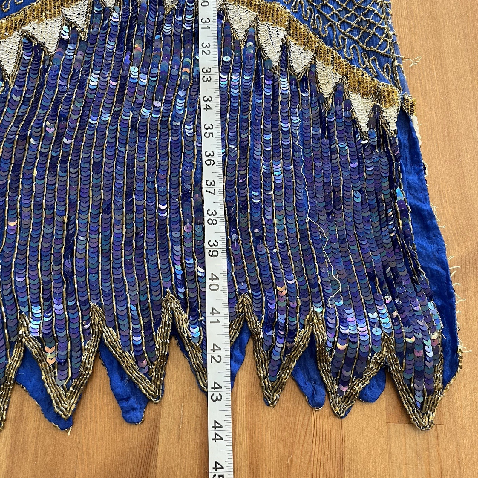 Vintage 80’s Chanson D’Amour Womens Flapper Dress 100% Silk Sequin Beaded Blue
