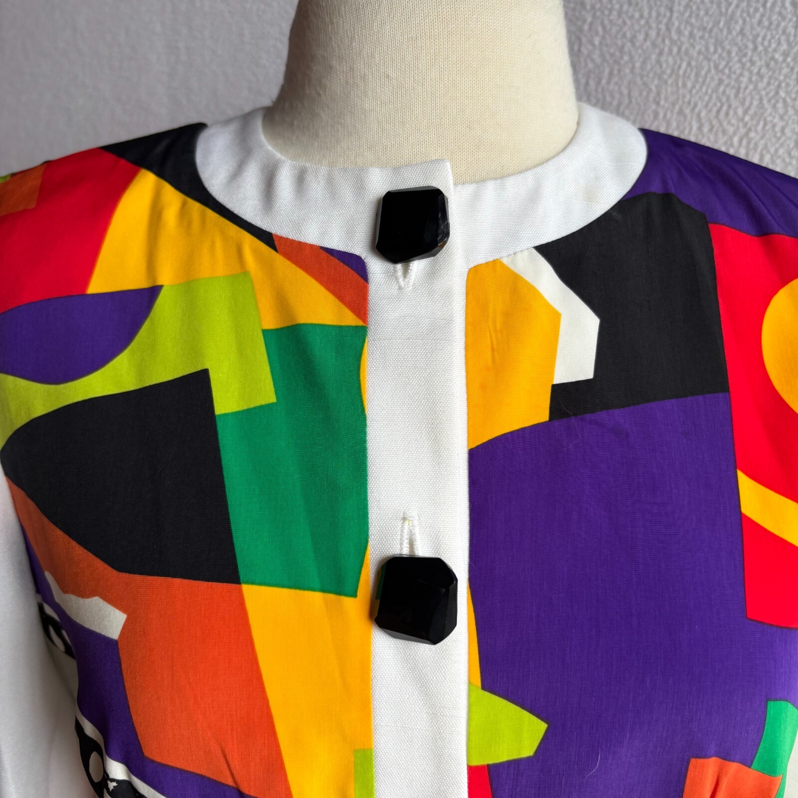 Vintage 1980s Caron Petite Colorful Geometric Print Suit Jacket