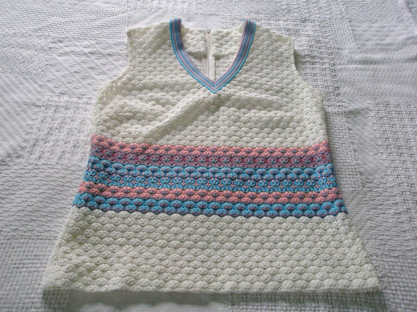 Vtg Cardigan & Vest Crochet Lace White Pink Blue Grannycore Mid Century