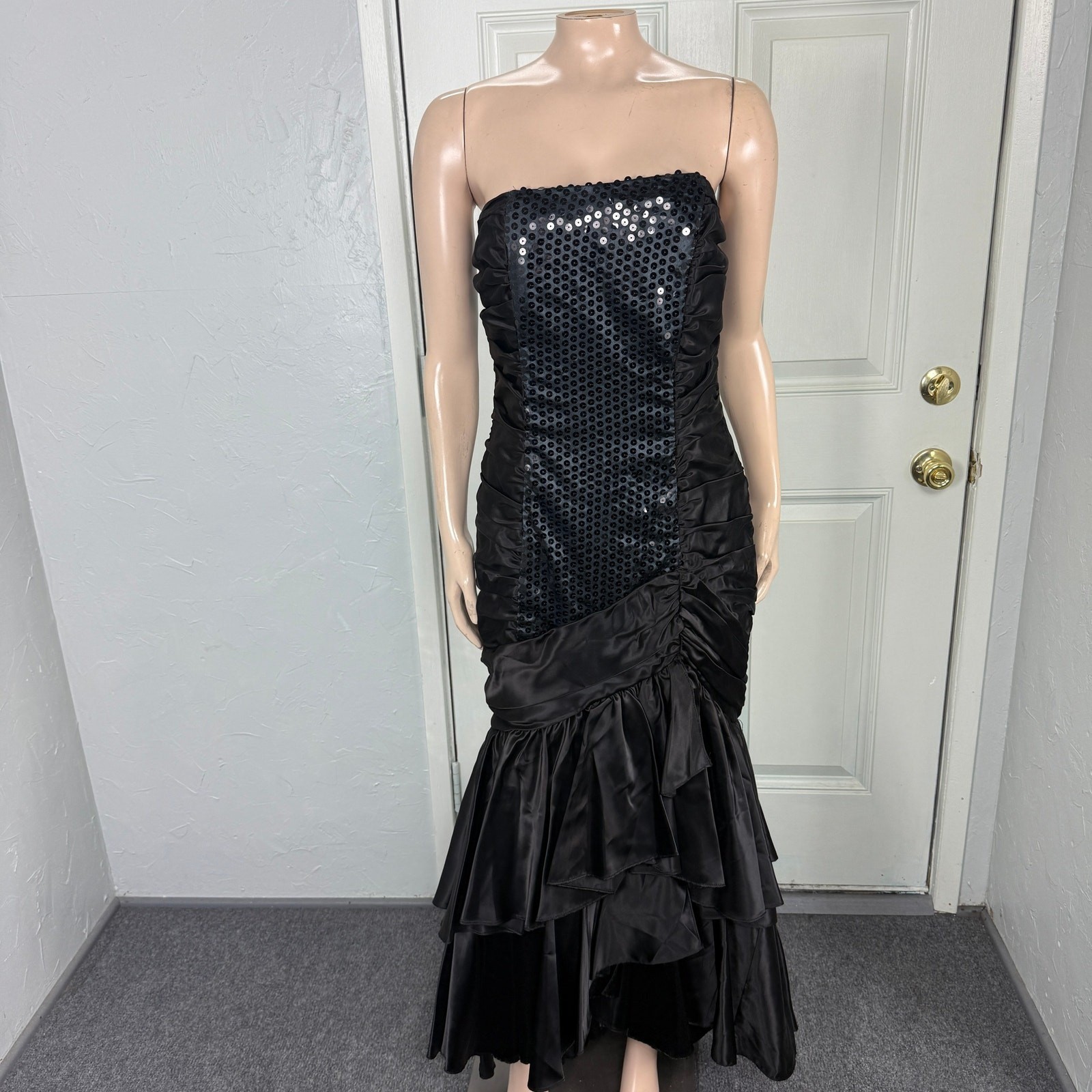 Vintage 80s 90s Mermaid Prom Women’s Dress Sequin Formal Maxi Strapless V3-11