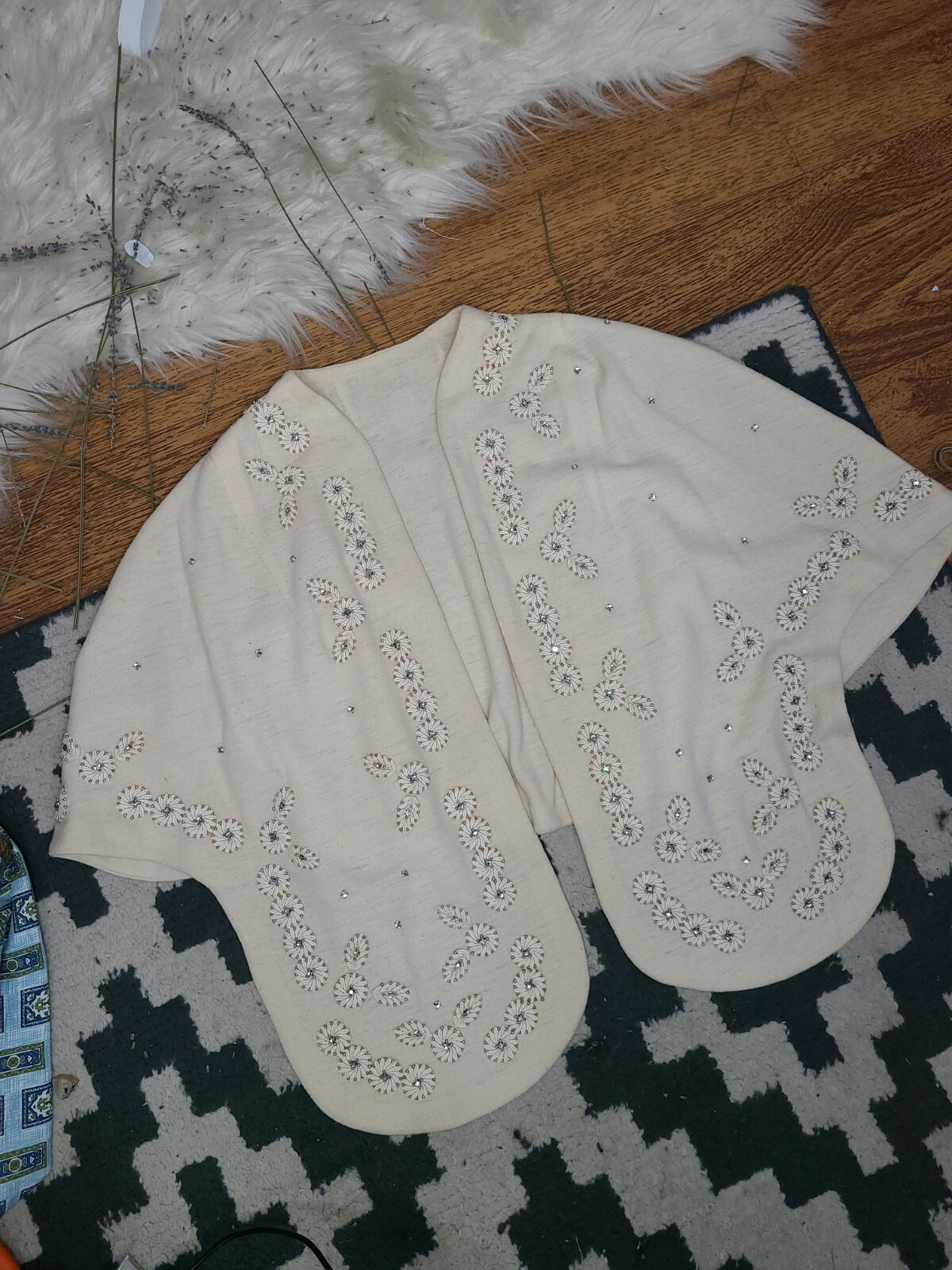 Vintage 1950s Shawl, Cape Or Bolero. Beaded Retro bling mad men house wife