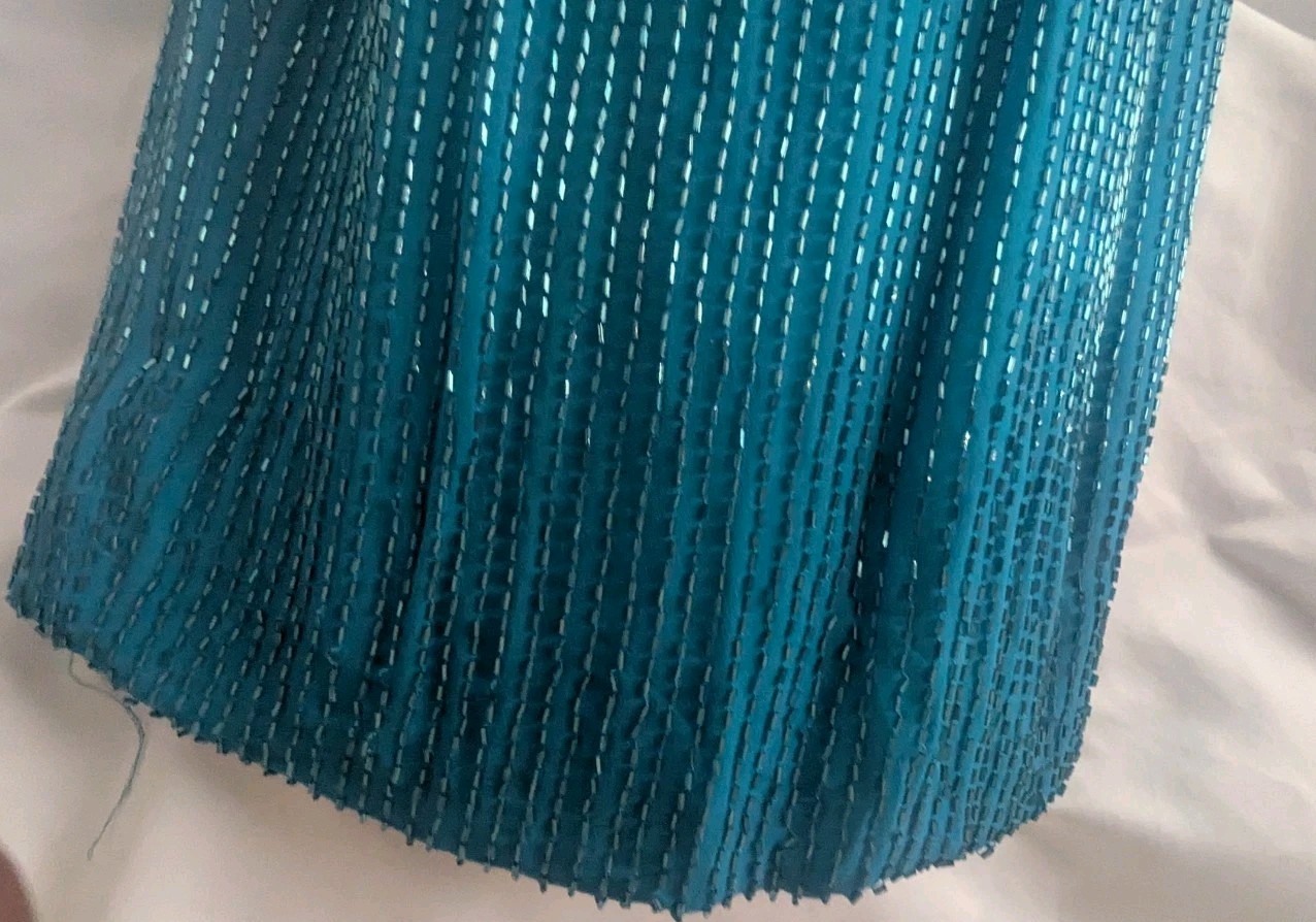 JASDEE New York Vintage Dress Hand Work Bead & Sequins Turquoise 100% Silk Sz L