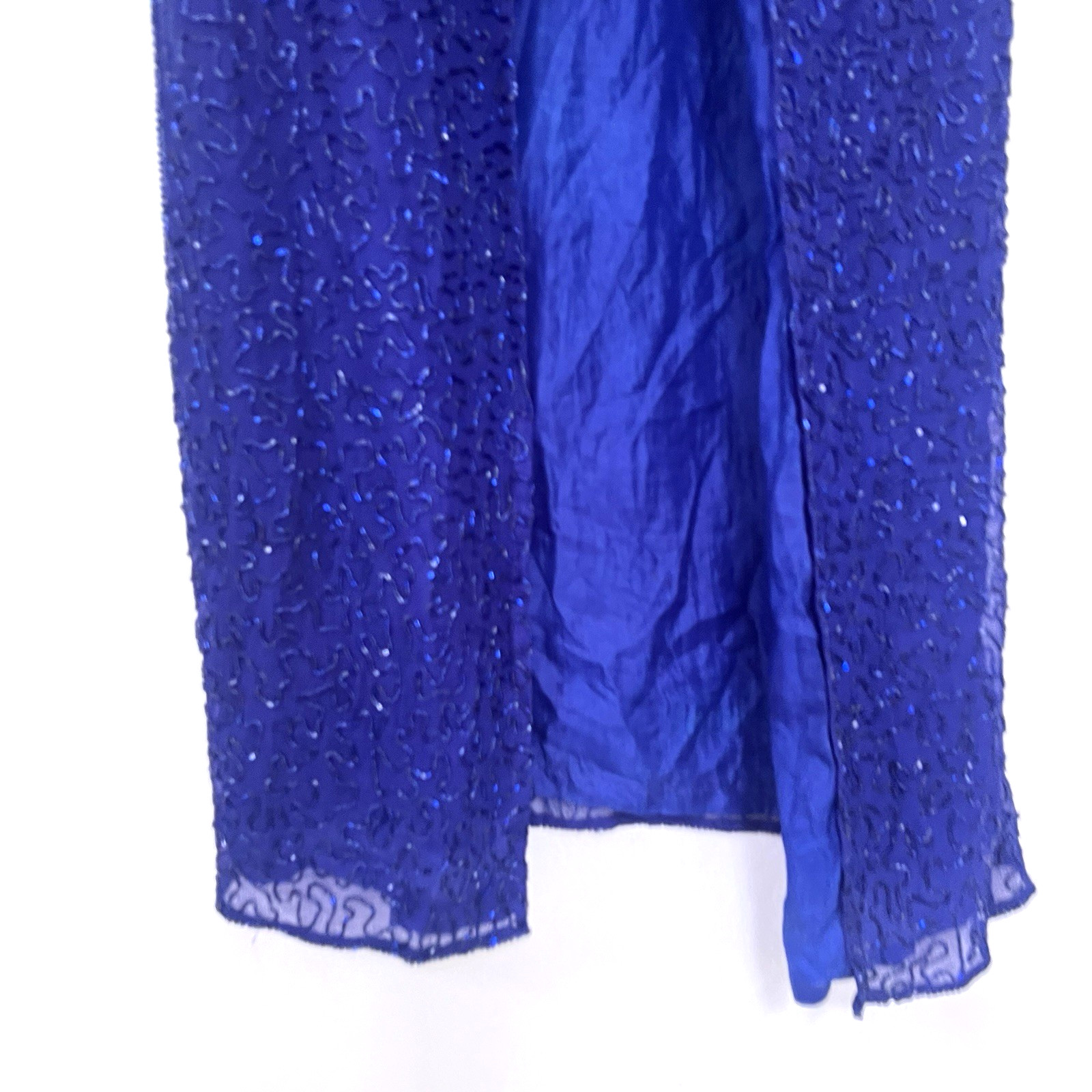 Vintage 80s Cobalt Blue Pink Silk Beaded Floral Maxi Duster Jacket Sequin