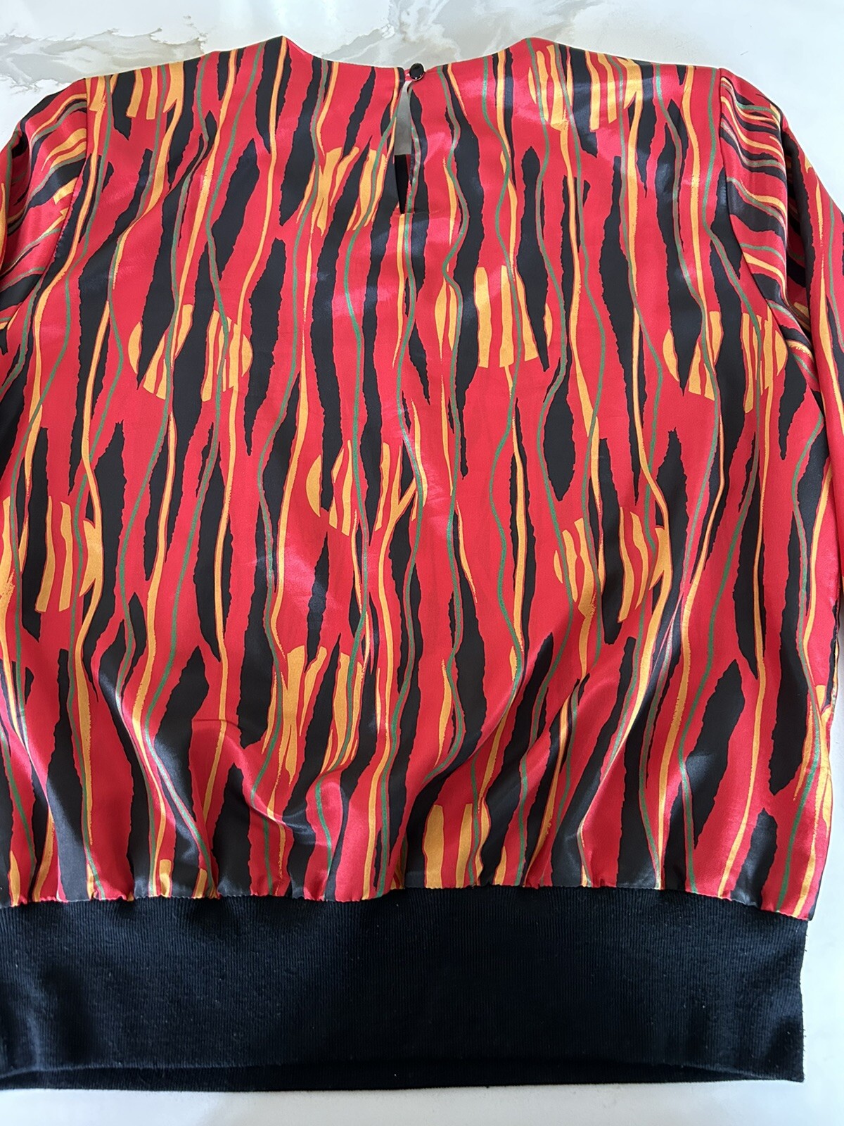 Vintage Susan Hutton 70s Vibe Blouse Red, Yellow And Black Lines Size 10