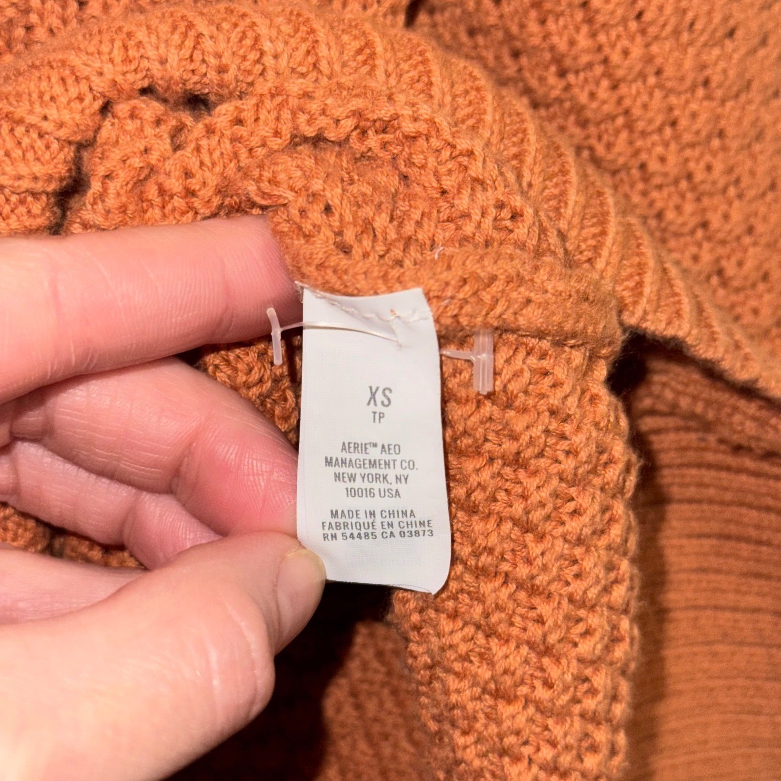 Aerie Rust Orange Knit Cardigan Varsity Style Patch XS Oversized Cotton