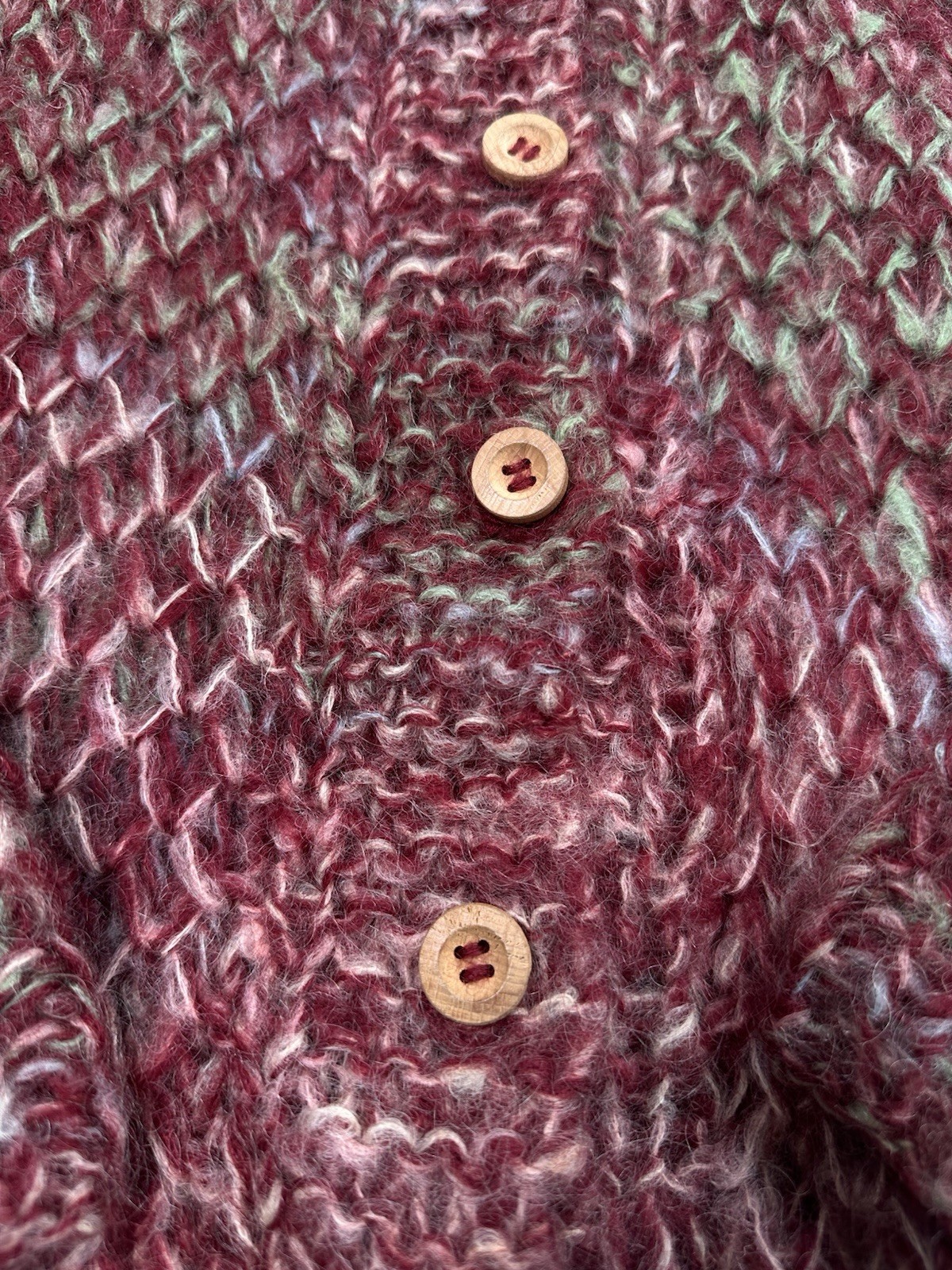 Rare! Vintage 1950’s Sweater Wool Mohair Thick Knit Made In Italy Wooden Buttons
