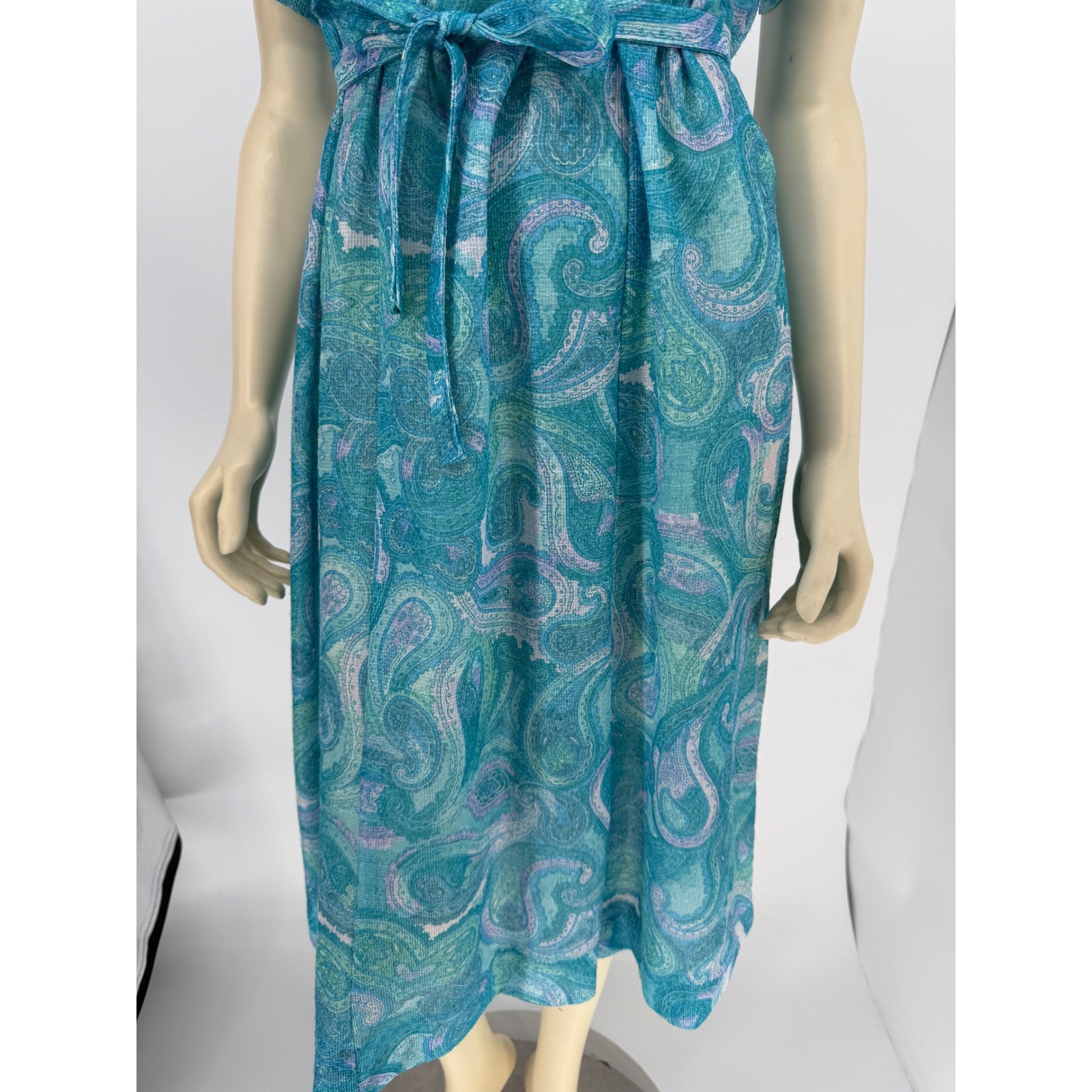 Vintage Nancy II Turquoise Paisley Belted Midi Dress Womens