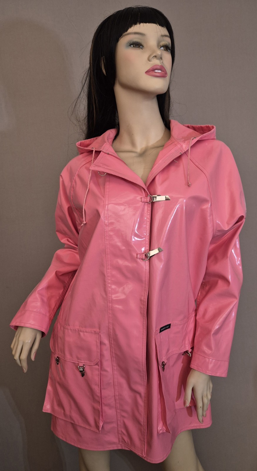 Rare 1980’s Vintage Members Only PVC Vinyl Pink Raincoat Bubble Gum Pink