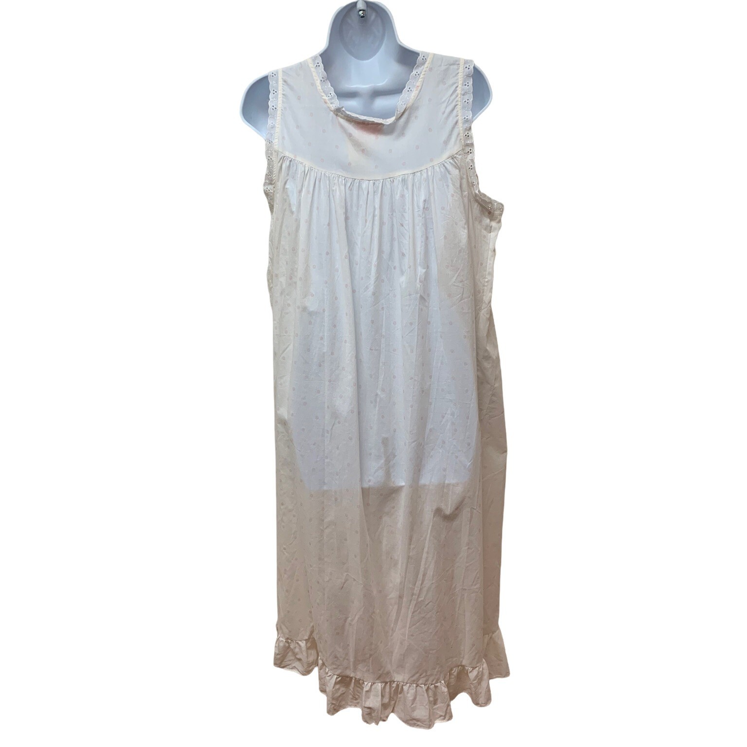 Vintage White Pink Polka Dot House Dress Nightgown S Cottage Cottagecore NEW