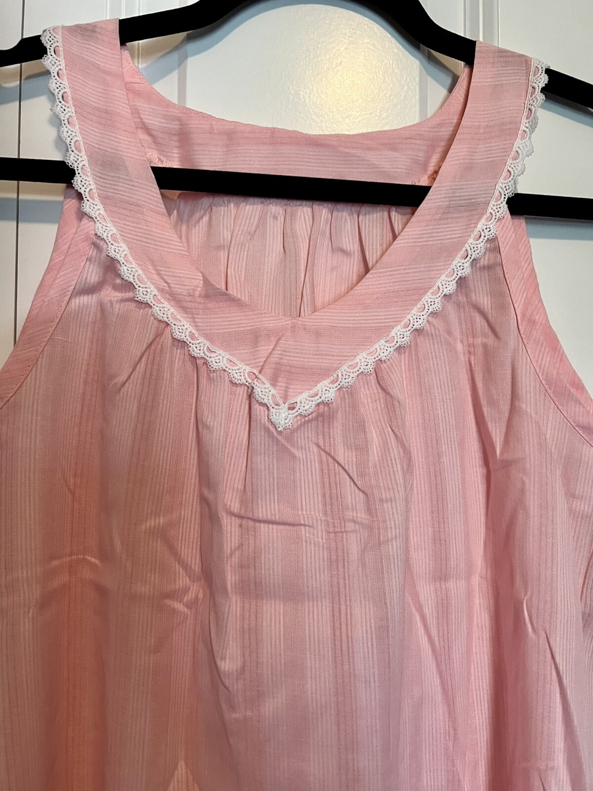 Vintage Dutchmaid Nightgown Pink Striped Eyelet Collar Women’s Size 15 Med NOS