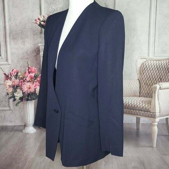 Kasper for ASL Vintage Lined Blue 100% Wool Shoulder Pads Blazer Jacket Size 12