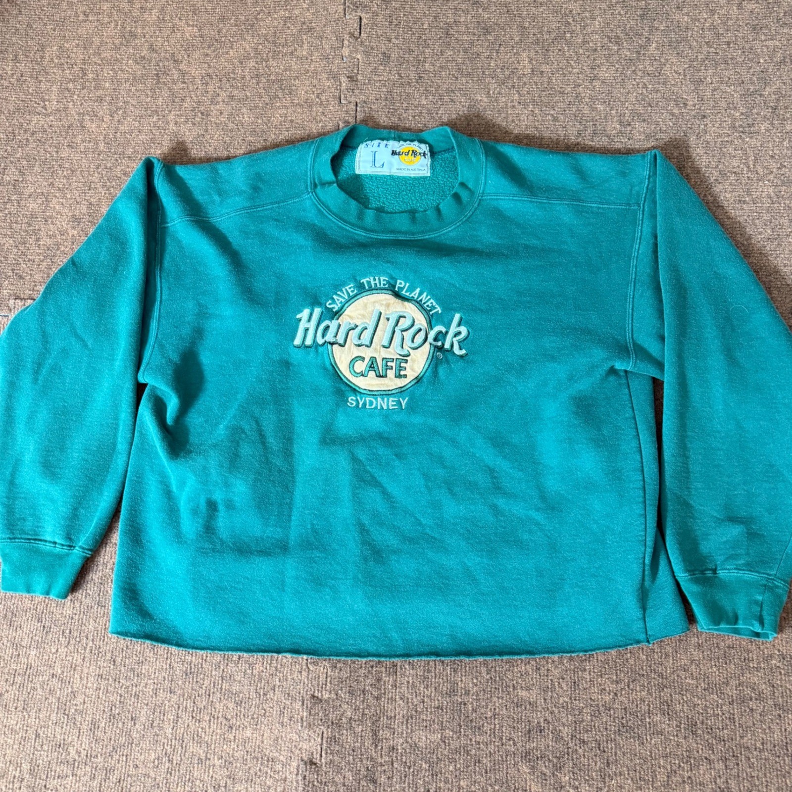 Vintage Hard Rock Cafe Sydney Sweatshirt Teal Green Embroidered Crewneck Large