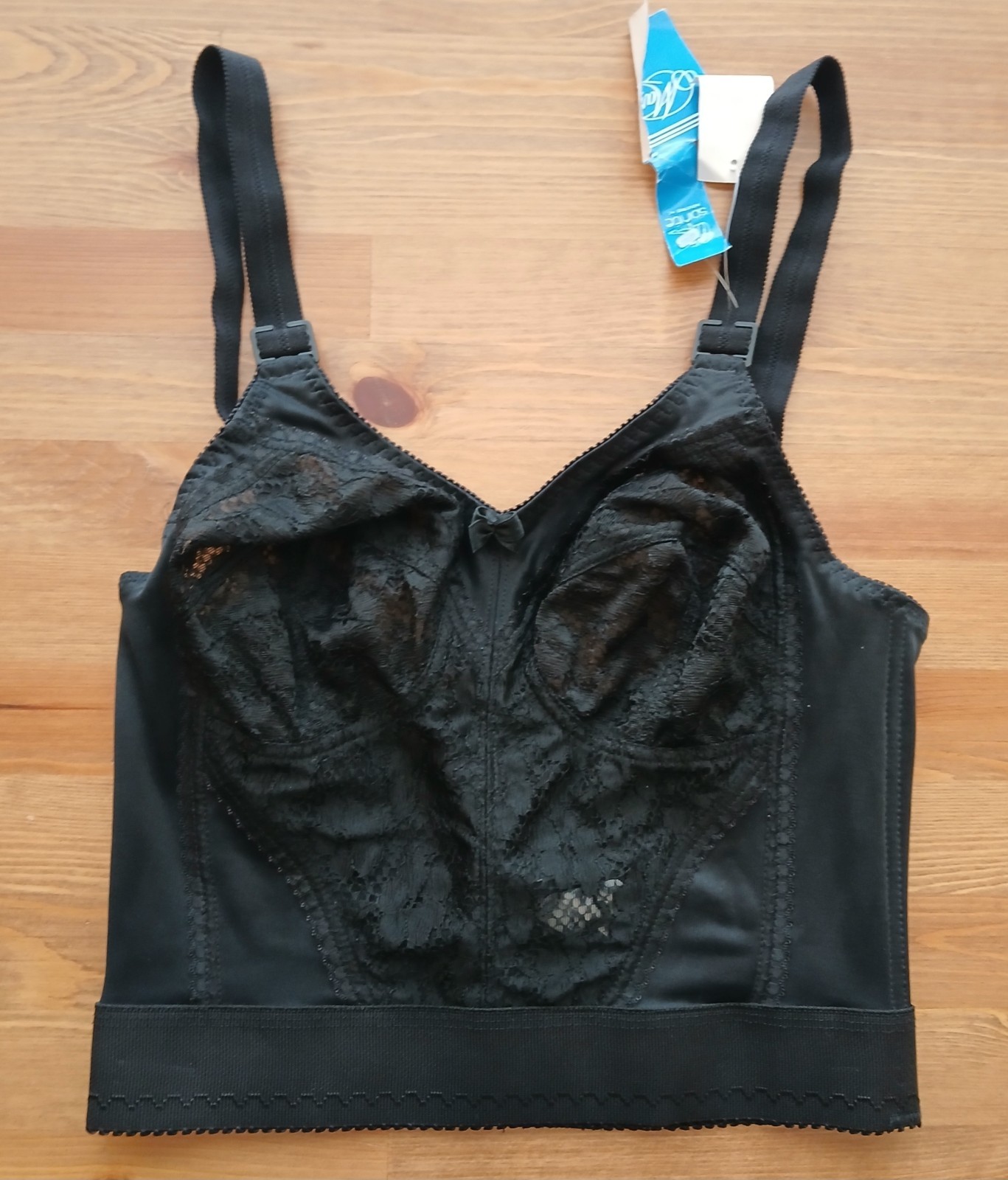 Spirite Longline Shapewear Bra 34B 788 Black Pinup Lace Underwire New Vtg 70s