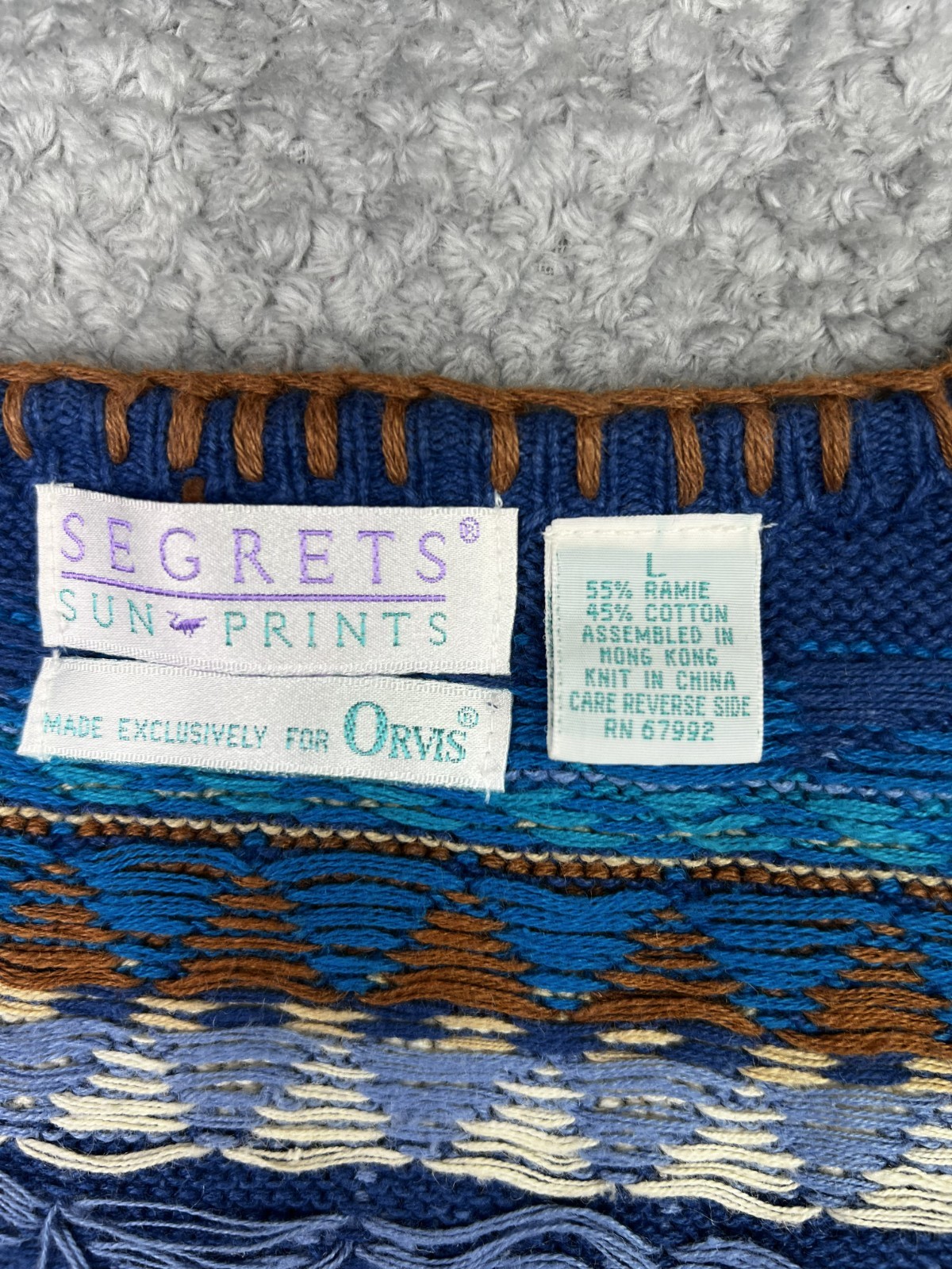 Orvis Segrets Sun Prints Large Cottagecore Knit Vest Vintage Boho Western Granny