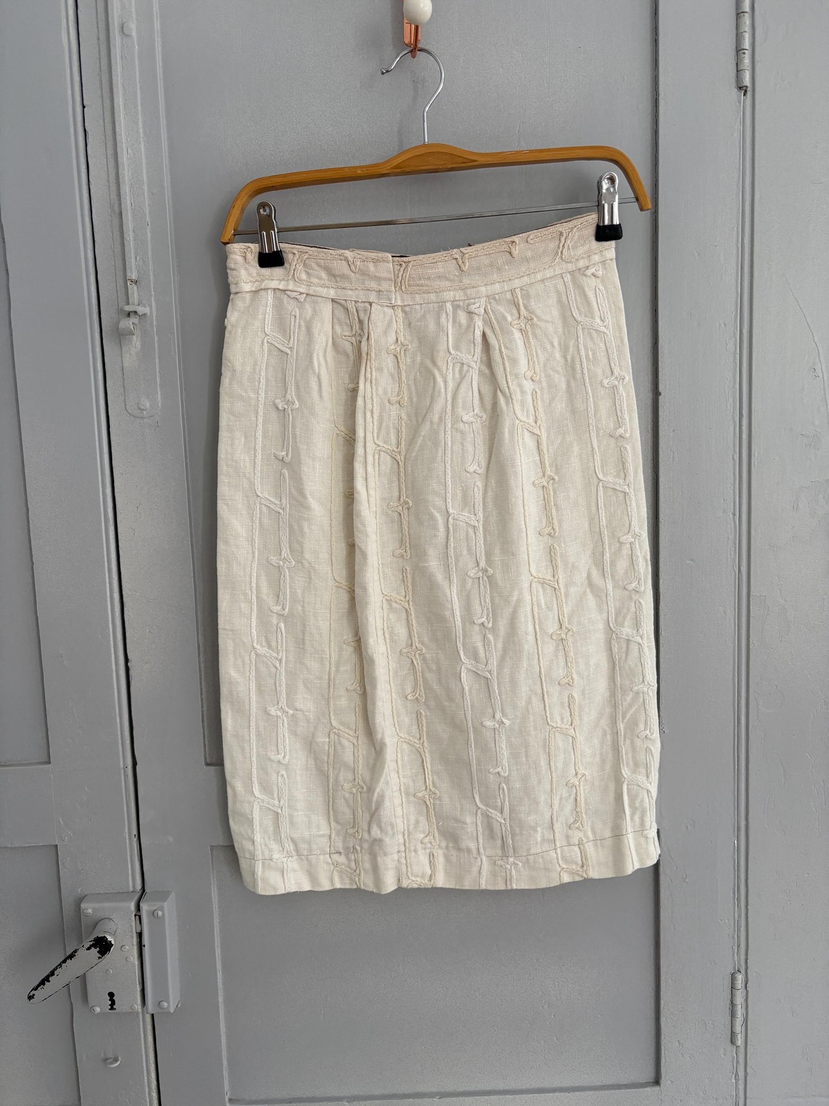 Vintage HANDMADE white textured pencil skirt, High Waisted Midi Skirt,