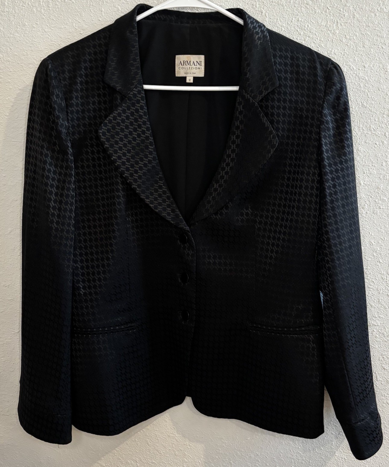 VINTAGE 1973 ARMANI COLLEZIONI Women Black Houndstooth Blazer Jacket 12 PRISTINE